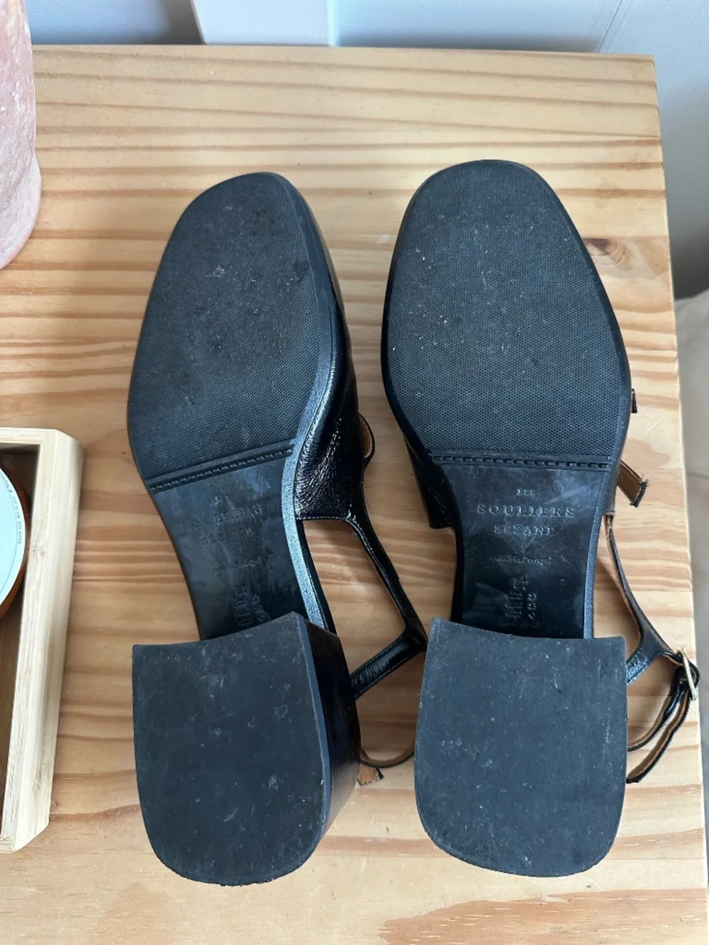 Sezane black patent mary jane slingbacks